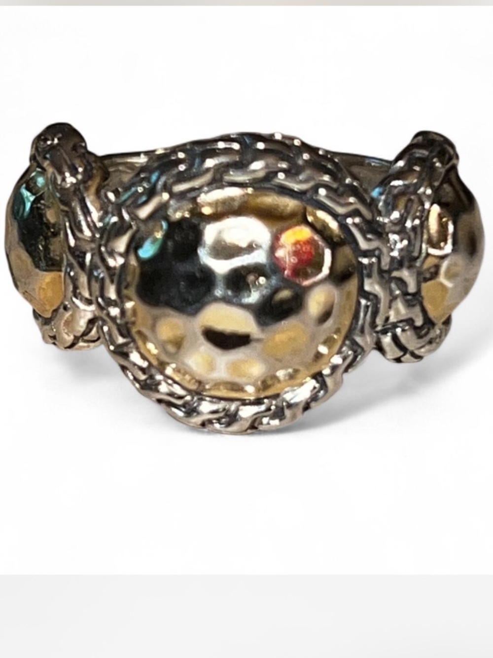 Sterling Silver Two-Tone Hammered Disc Ring - Women Jewelry size 6